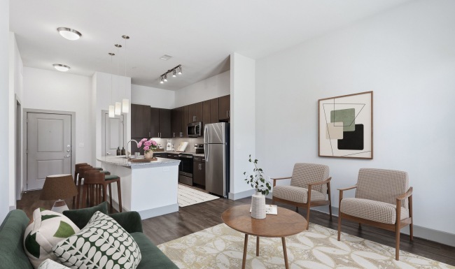 open floorplan with living room and kitchen