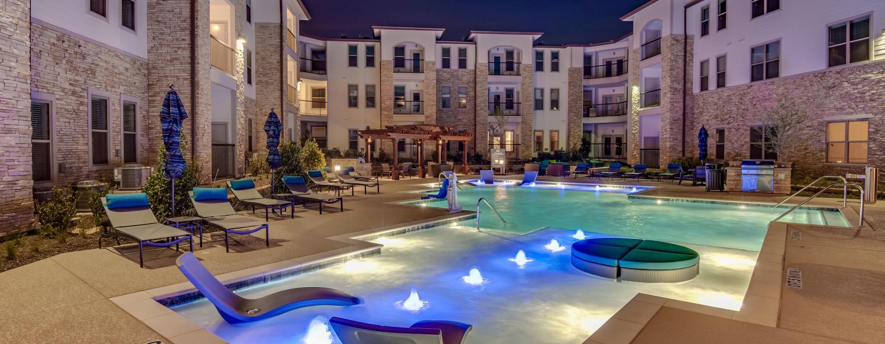 a pool in a courtyard